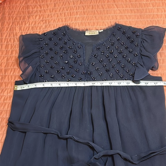 Rungolee Dark Navy Beaded Embroidered Bodice Chiffon Dress size Small - Picture 12 of 16